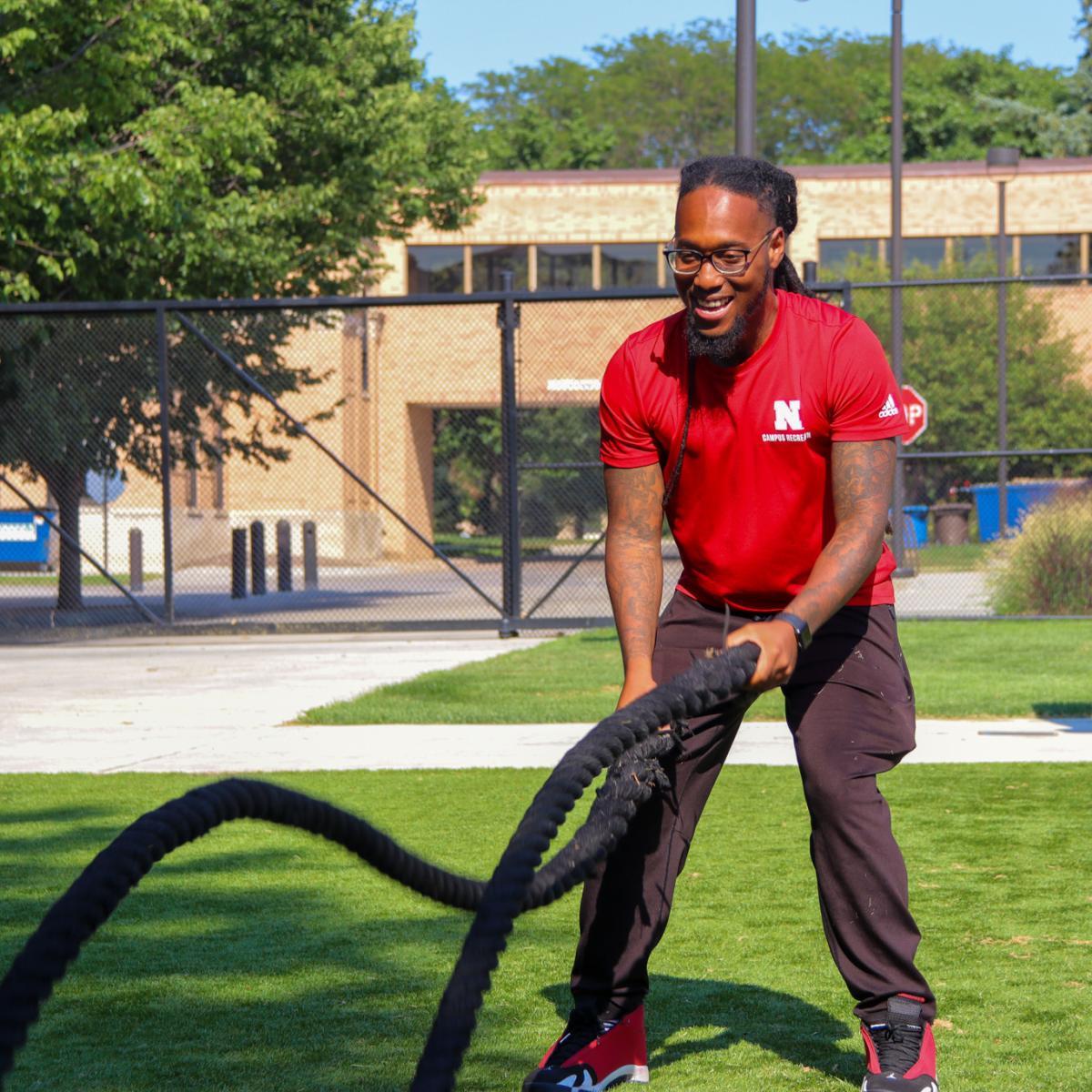 Participant works out at the Fitbox on East Campus